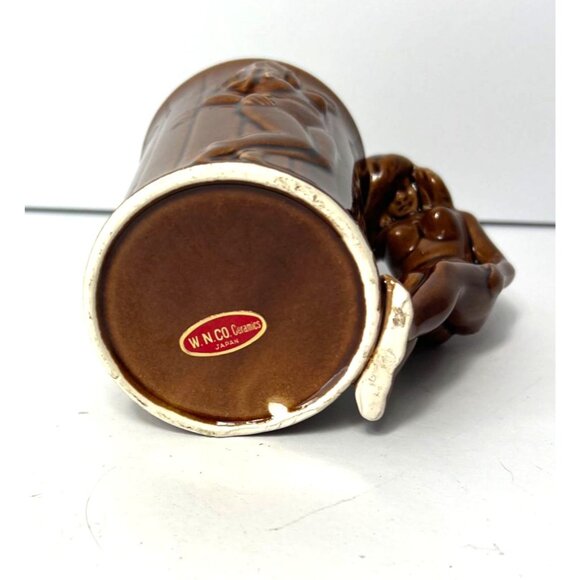 Vintage Japan Ceramic Mug Risque Nude Pin Up Girl Strip Tease Brown Tiki - Picture 7 of 7